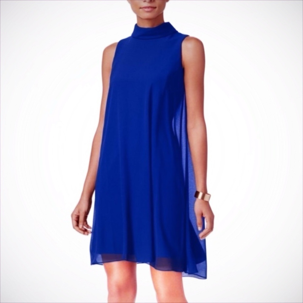 Vince Camuto Sleeveless Mock Neck Sheer Lined Above Knee Party Shift Dress - Picture 15 of 15